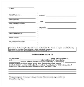 parenting plan template simple parenting plan template