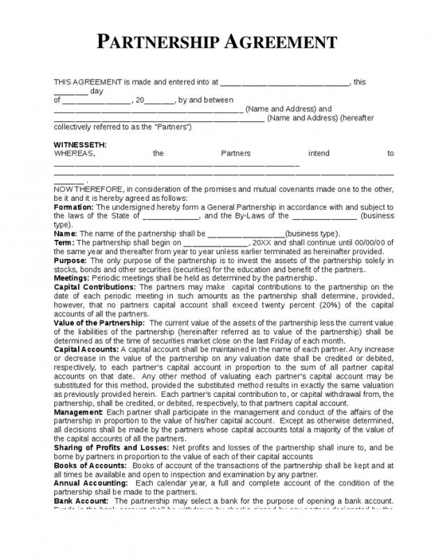 partnership agreement sample