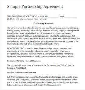 partnership agreement sample simple partnership agreement template