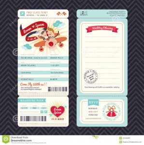 passport invitation template cartoon boarding pass ticket wedding invitation template vector