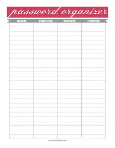 password template excel password organizer