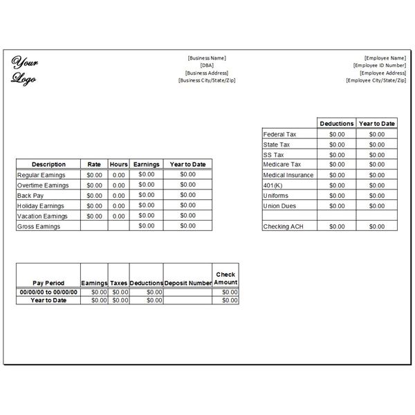 pay stub template excel