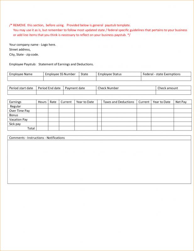 pay stub template excel