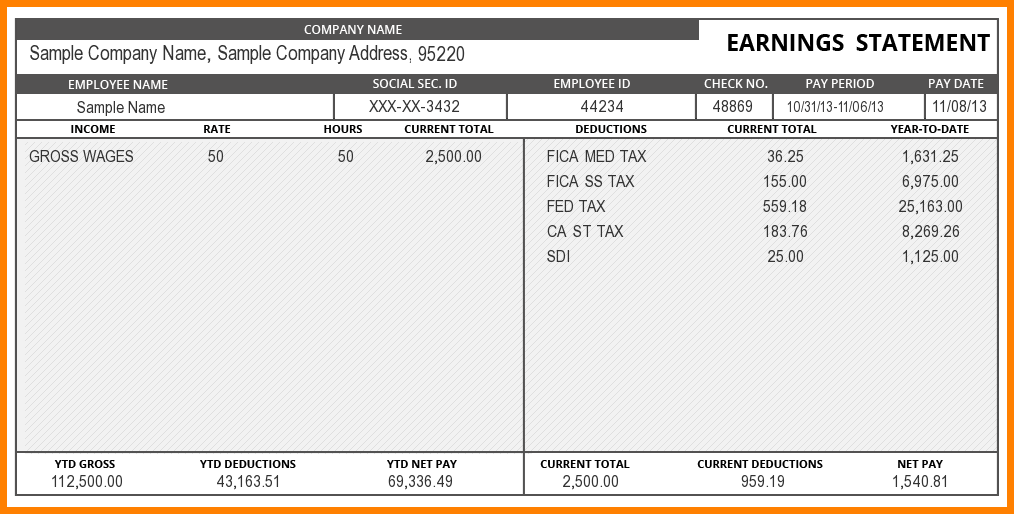 pay stub template word document