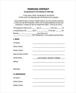 payment agreement form blank marriage contract form