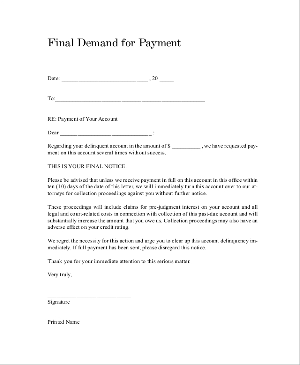 Demand Letter For Payment