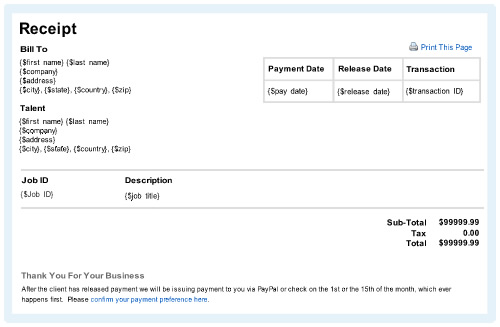 payment receipt sample