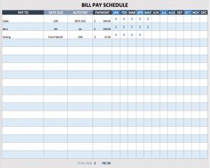 payment schedule template bill payment schedule template