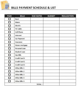 payment schedule template bills payment schedule template