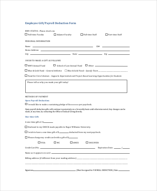 payroll deduction form