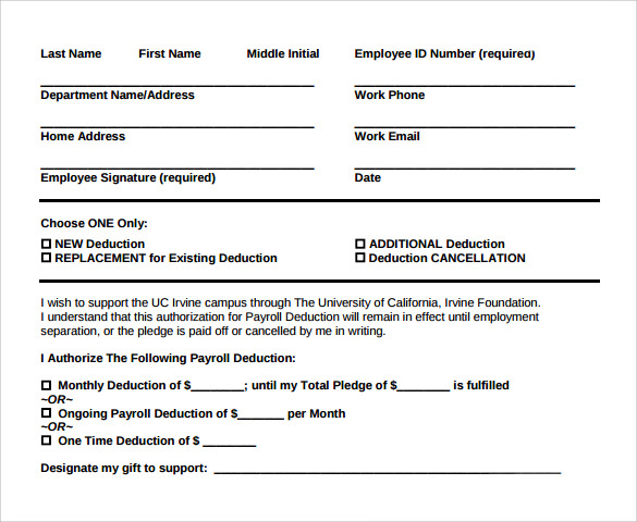 payroll deduction form