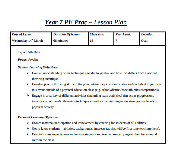Pe Lesson Plan Template Template Business