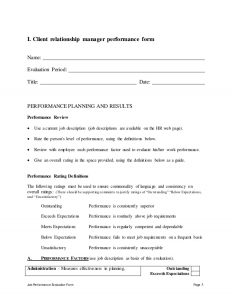 performance review forms client relationship manager performance appraisal