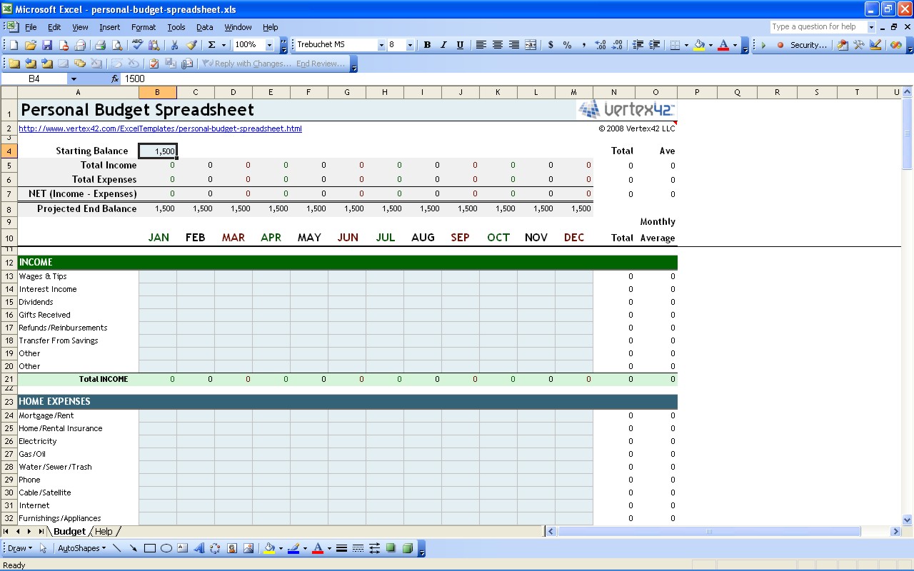 personal budget spreadsheet