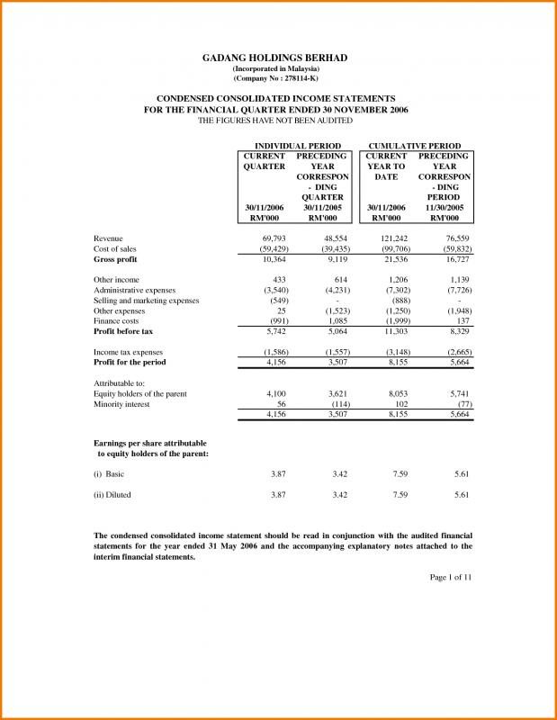 personal income statement template