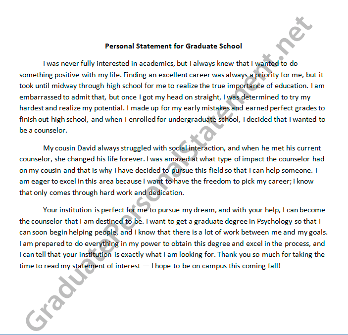 personal statement for graduate school examples