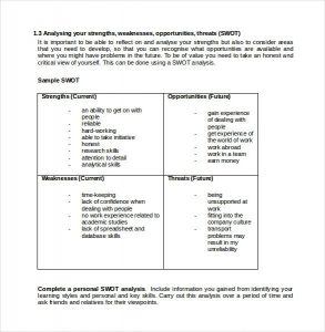 personal swot analysis personal skills swot analysis template word