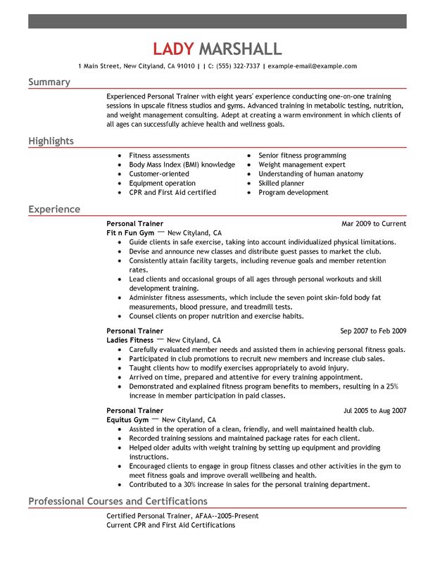 personal training resume