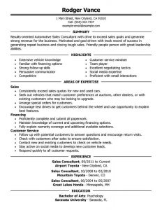 personal training resume sales consultant automotive