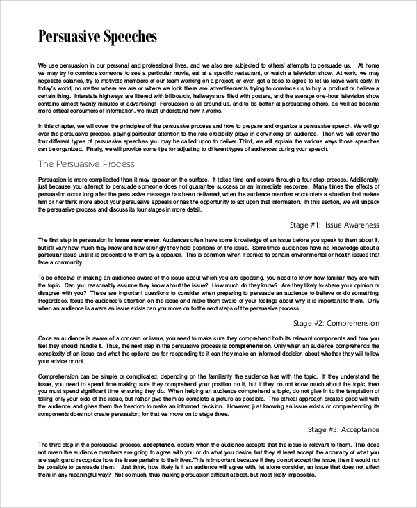 Persuasive Speech Example Template Business