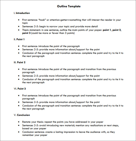 sentence outline for research paper example