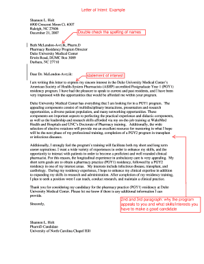 pharmacy residency letter of intent