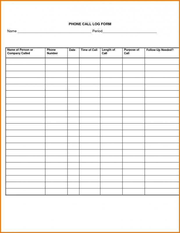 phone call log template