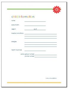 phone log template child information