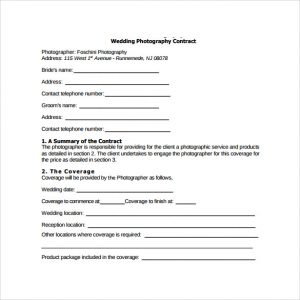 photography contract template sample wedding photography contract template