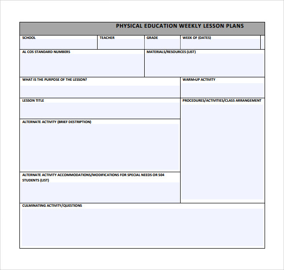 phys ed lesson plan template