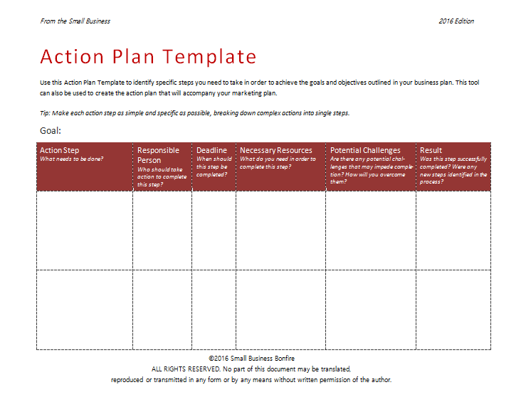 plan of action template