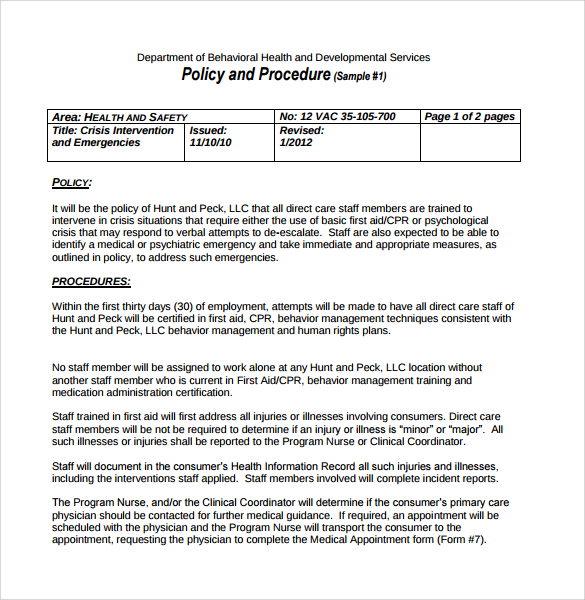 Policies And Procedures Template Template Business