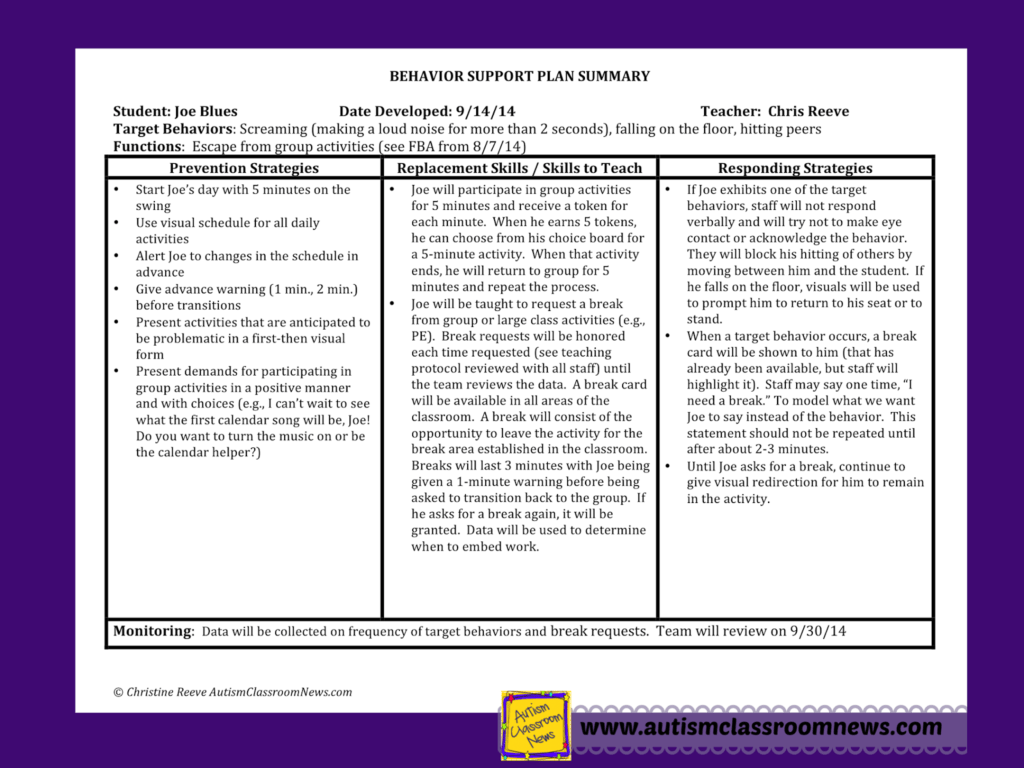 positive behavior support plan