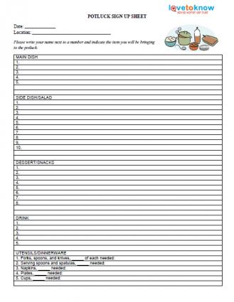 pot luck sign up sheet