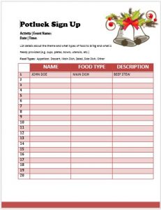 pot luck sign up sheet christmas potluck sign up sheet