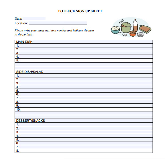 pot luck sign up sheet