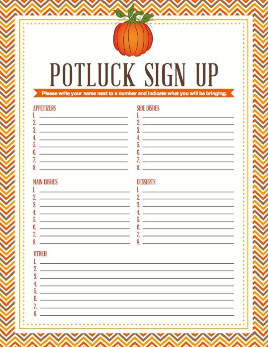 potluck sign up sheet template