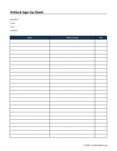 potluck sign up sheet template potluck sign up sheet excel template