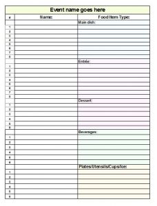 potluck sign up sheet template potluck sign up sheet sample