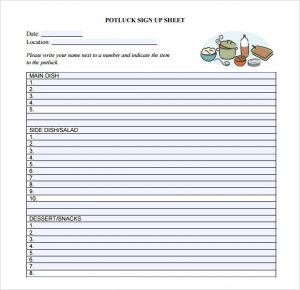 potluck sign up sheet template potluck sign up sheet template