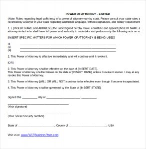 power of attorney document limited power of attorney template word document download