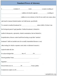 power of attorney document standard power of attorney form