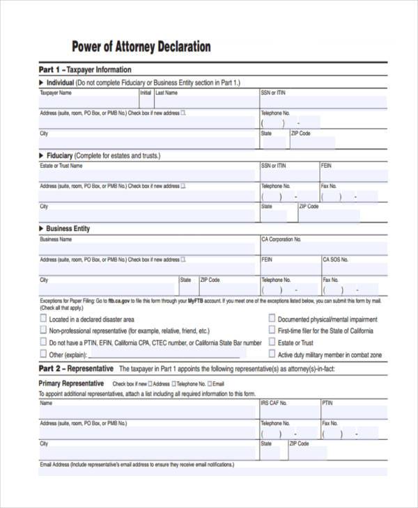 power of attorney form free printable