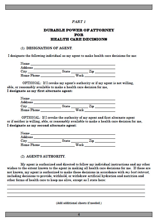 power of attorney form free printable