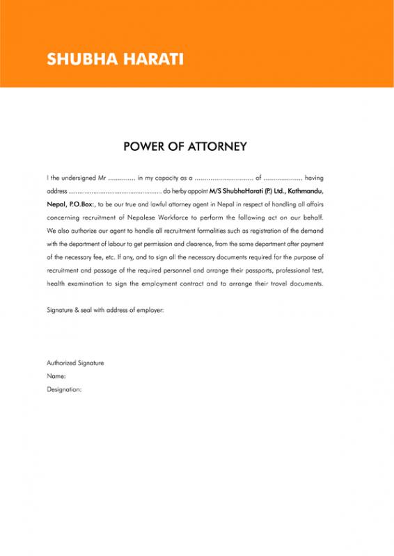 power of attorney letter