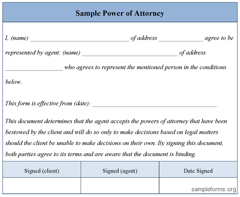 power of attorney sample