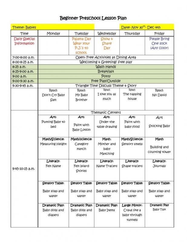 pre k lesson plan templates