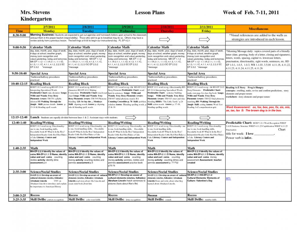 pre k lesson plan templates