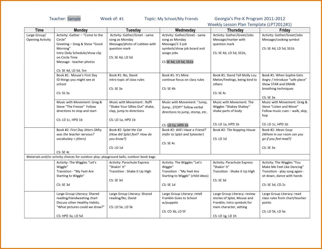 pre k lesson plan templates