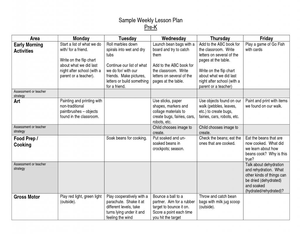 pre k lesson plan templates